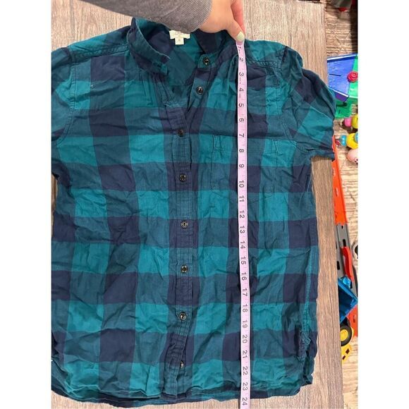 J Crew Factory Teal Blue Button Front Flannel Blouse Size 6 Western Classic - Picture 8 of 9